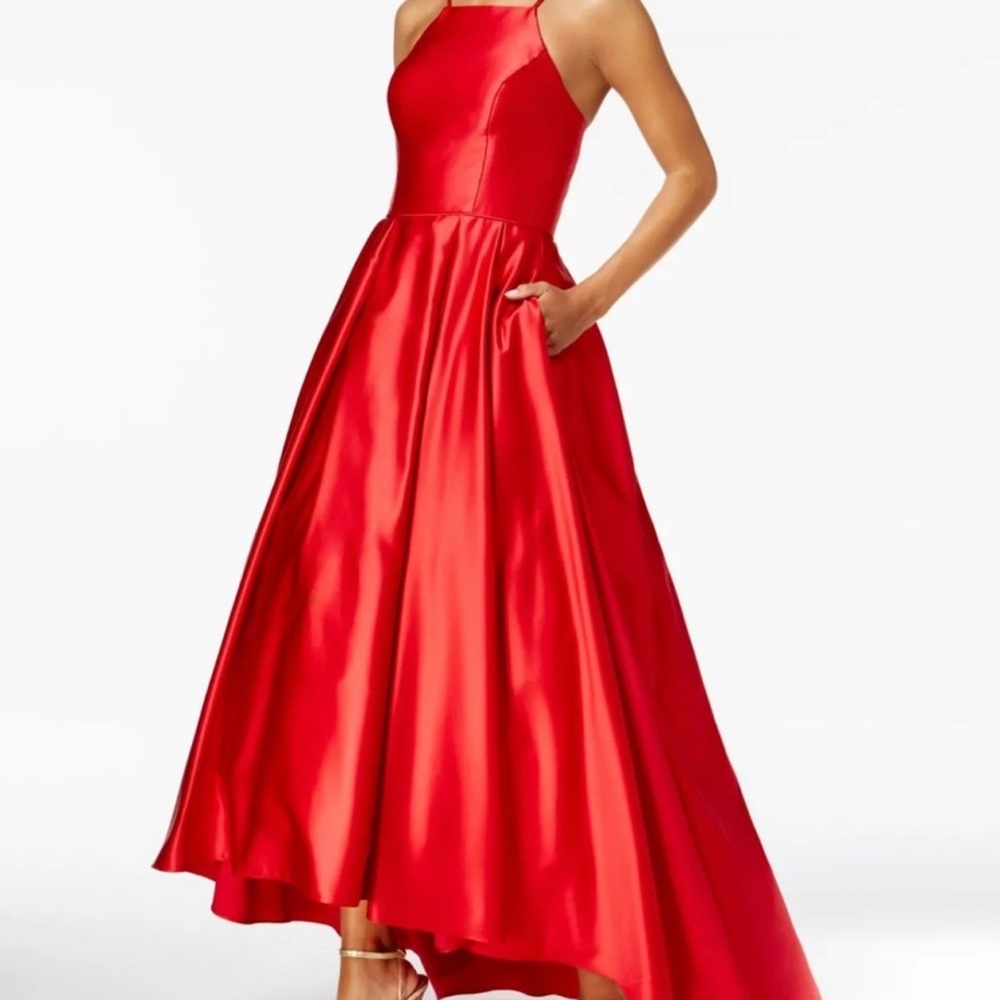 Betsy & Adam Red Satin Formal Dress